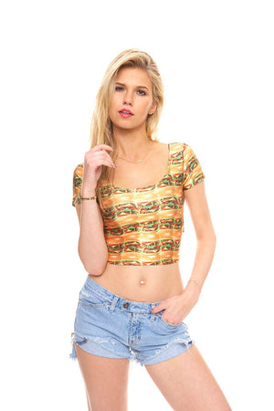 Womens Cheeseburger Crop Top