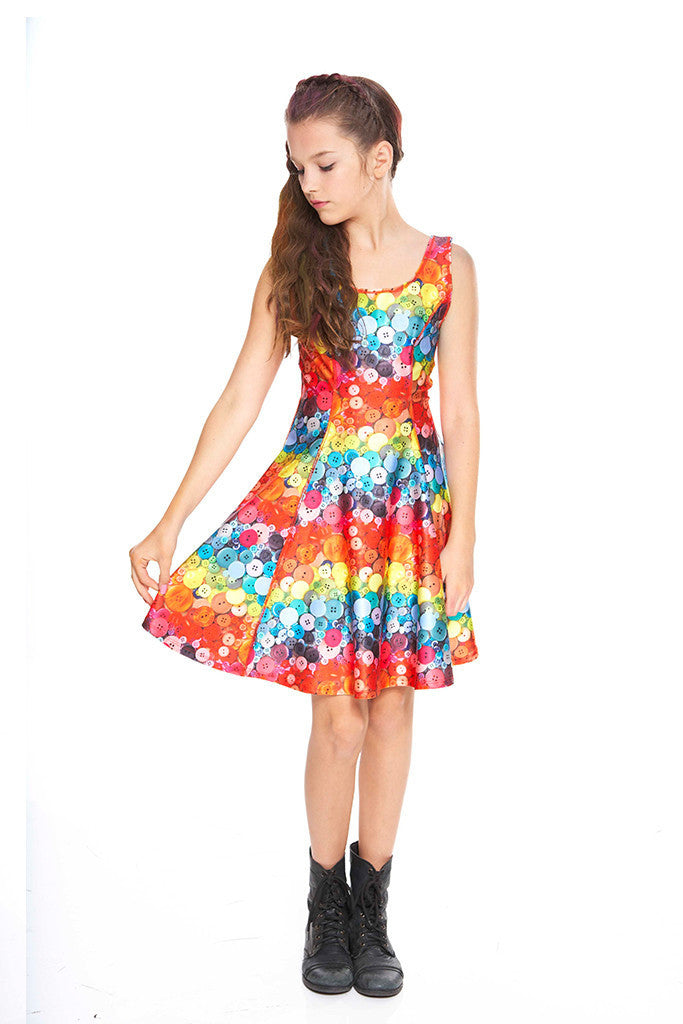 Buttons Skater Dress