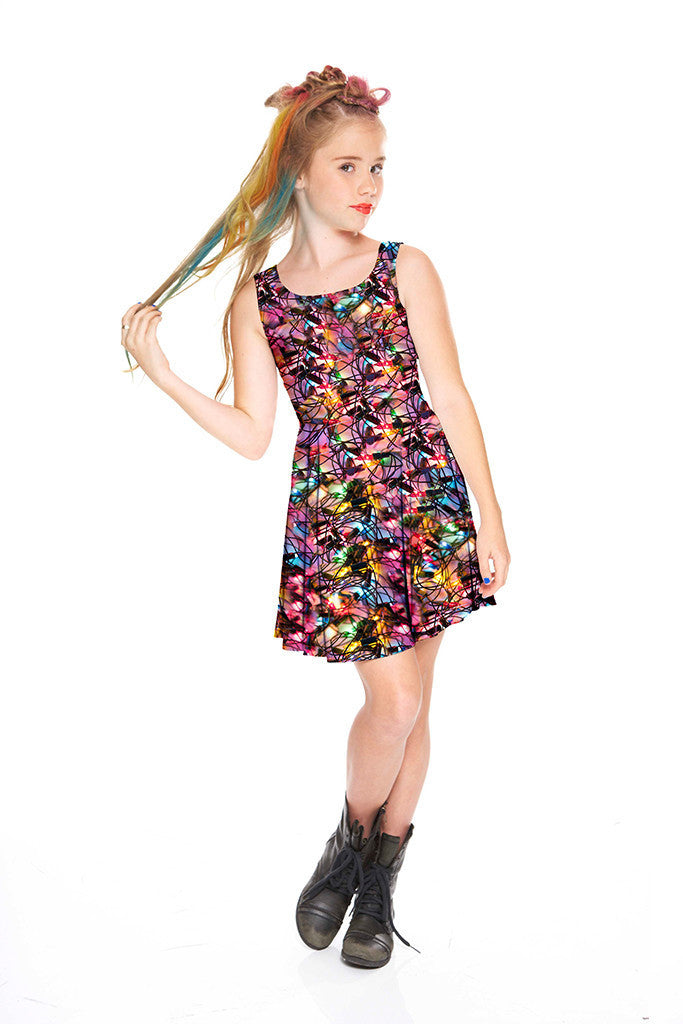 Girls Multi Holiday Lights Skater Dress