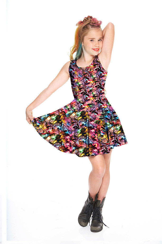 Girls Multi Holiday Lights Skater Dress