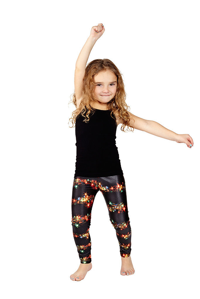 Kids Black Holiday Lights Leggings