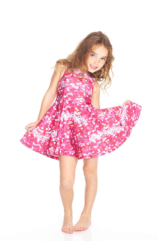 Kids Pink Sequins Skater Dress